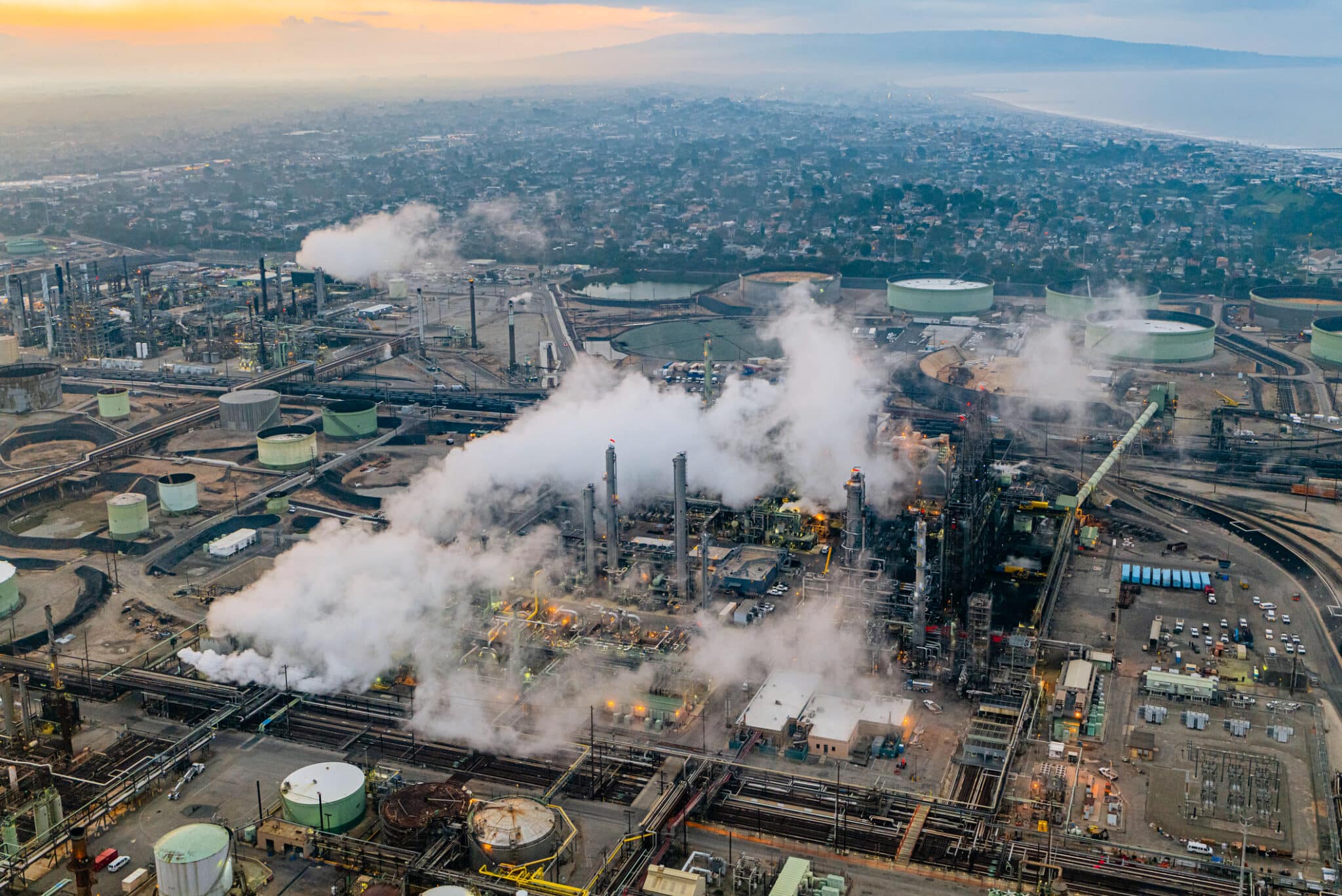 The Chevron El Segundo oil refinery on Santa Monica Bay, California